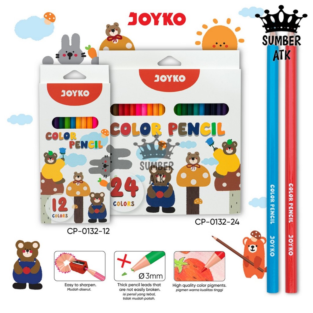 

Color Pencil Pensil Warna Joyko CP-0132-12 , CP-0132-24 12 & 24 Warna