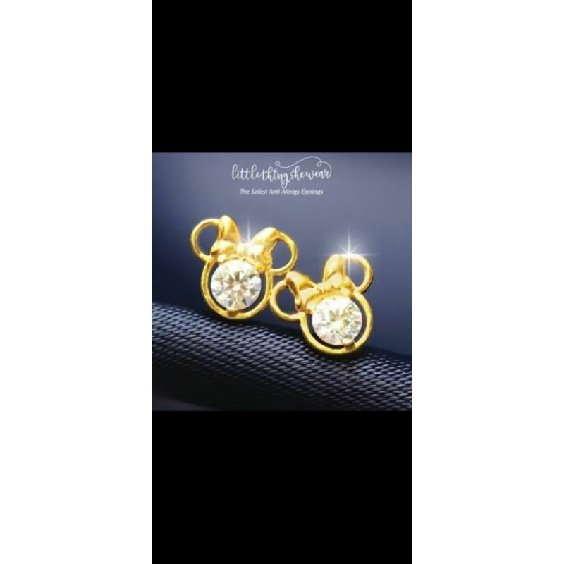 littlethingshewear minnie swarovski, anting emas anak toge