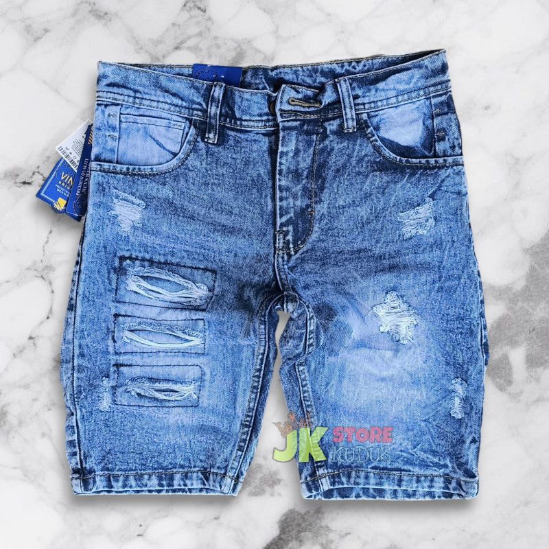 CELANA PENDEK PRIA JEANS SOBEK SNOW