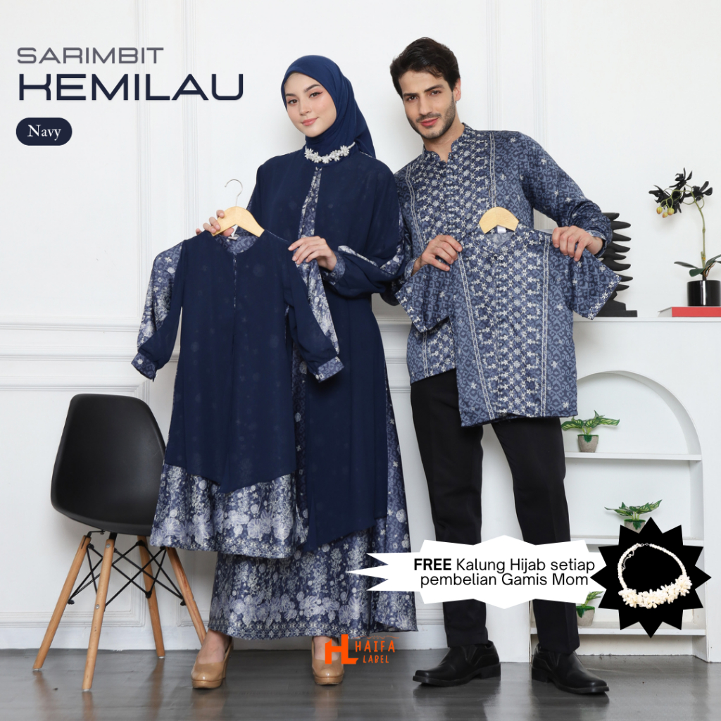 HAIFA LABEL - Kemilau Sarimbit Lebaran Baju Couple Keluarga (FREE Kalung Hijab) Bahan Silk Ceruty