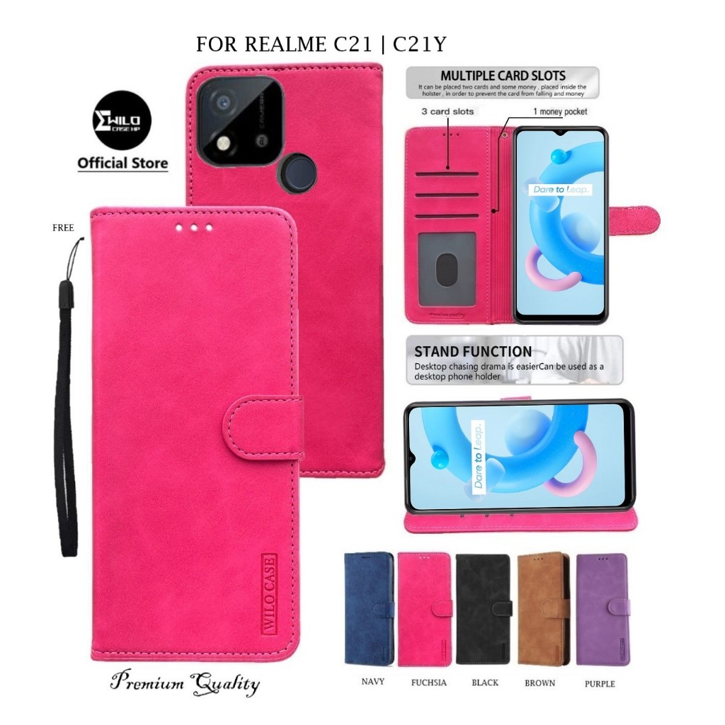 Wilocase Realme C21 | C21Y Leather Premium Case Wallet Kulit/Casing Dompet Hp