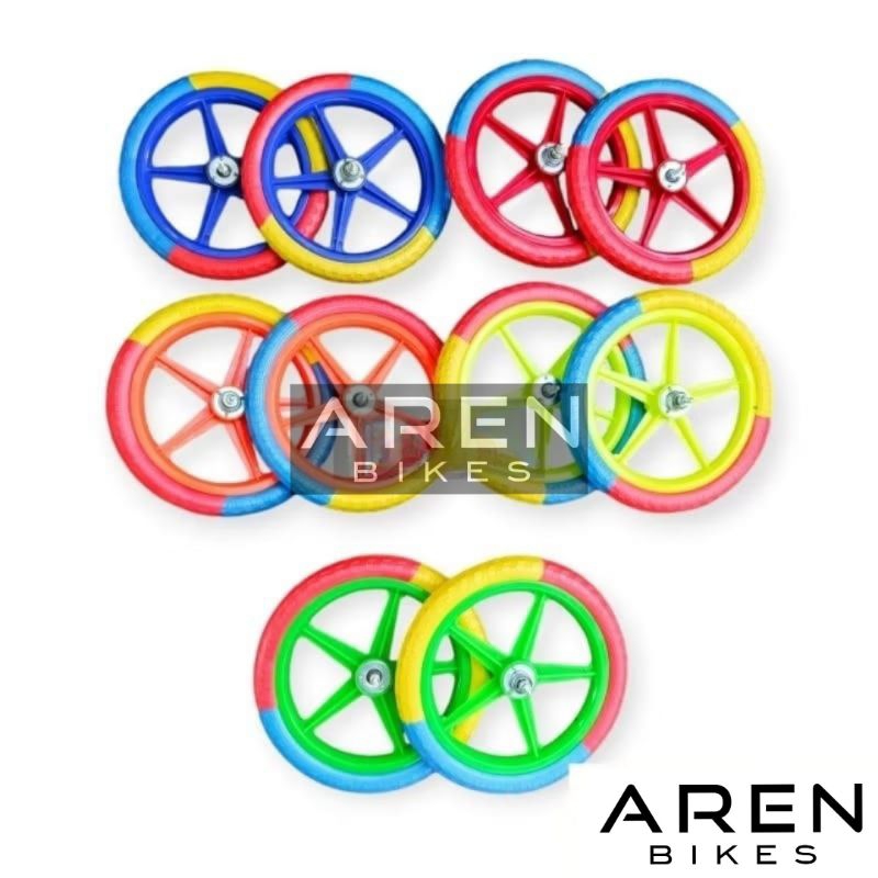 RODA 16 GABUS BINTANG BUSA WARNA MERAH BIRU HIJAU ORANYE VELG WHEELSET JADI SIAP PAKAI DEPAN BELAKAN
