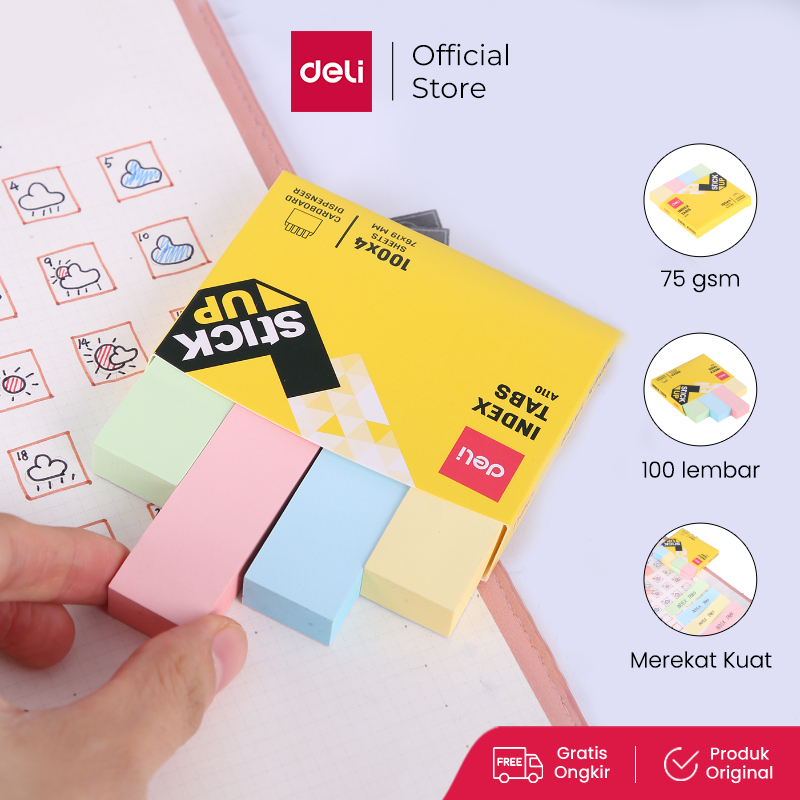 

Deli Index Tabs 4x100 Lembar Ukuran 76×19mm/50x12mm EA11002 EA10902