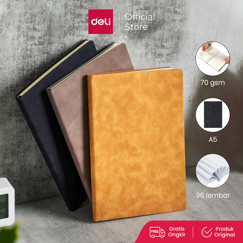 

Deli Leather Cover Notebook / Buku Catatan / Agenda Sampul Kulit A5 96 lembar Soft Cover Profesional EN114L