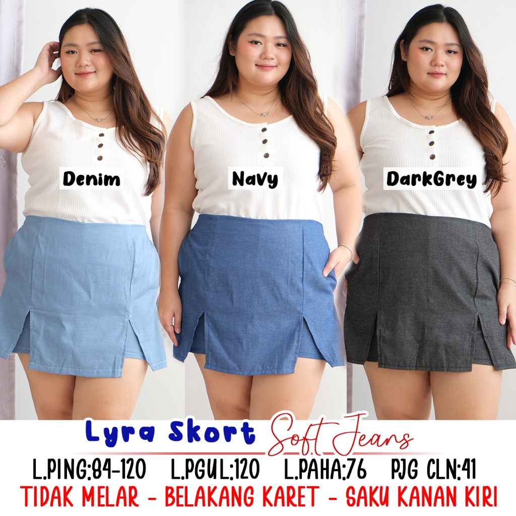 LYRA SKORT CELANA ROK SOFT JEANS WANITA BIGSIZE JUMBO MURAH BIG SIZE BESAR OVERSIZE