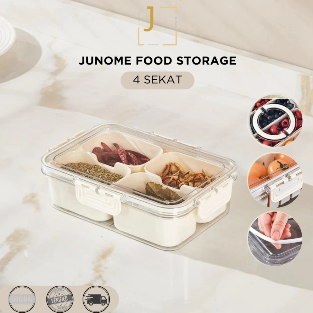 JUNOME Wadah Penyimpan Daging/Makanan/Sayuran Anti Tumpah/ Bebas BPA 4 SEKAT