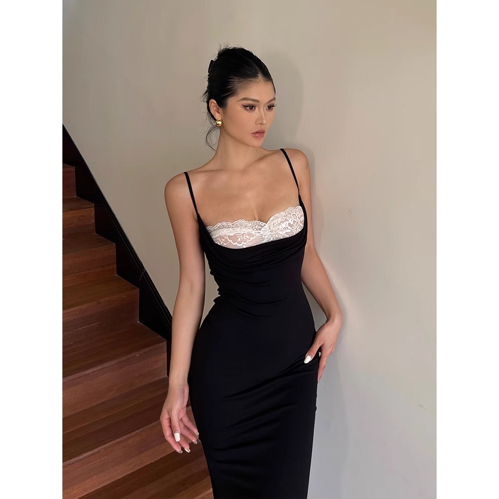 baju long dress hitam panjang wanita party dress sexy elegant korean style dress pesta import