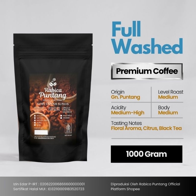 

Biji Kopi Bubuk Arabika Puntang Premium Full Washed 1 KG