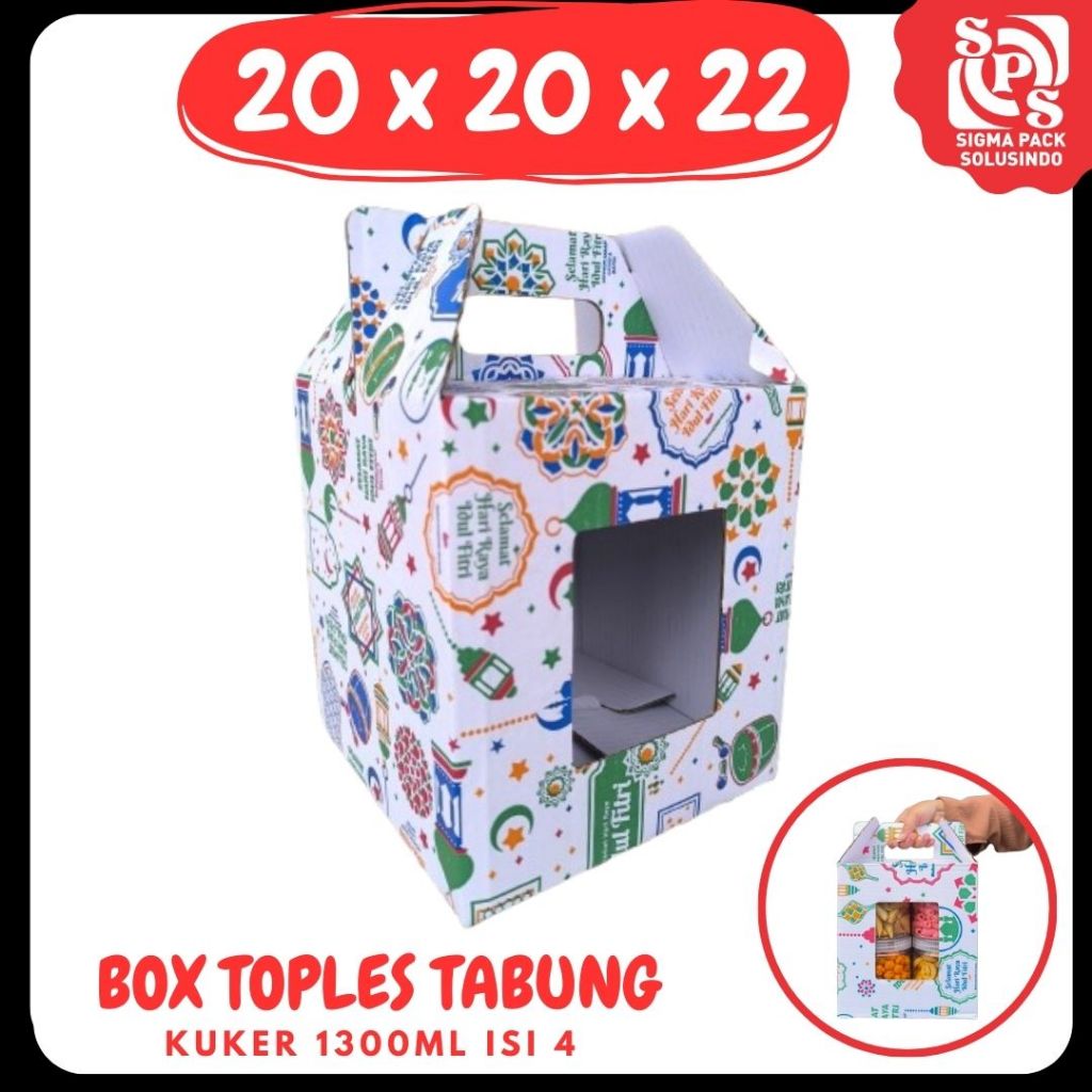 

Box 20x20x22 Jinjing (KUKER TOPLES JAR 1300ml ISI 4) Kardus Idul Fitri Lebaran Hampers/Ied Mubarak/Box Boneka/Hampers Kue Kering