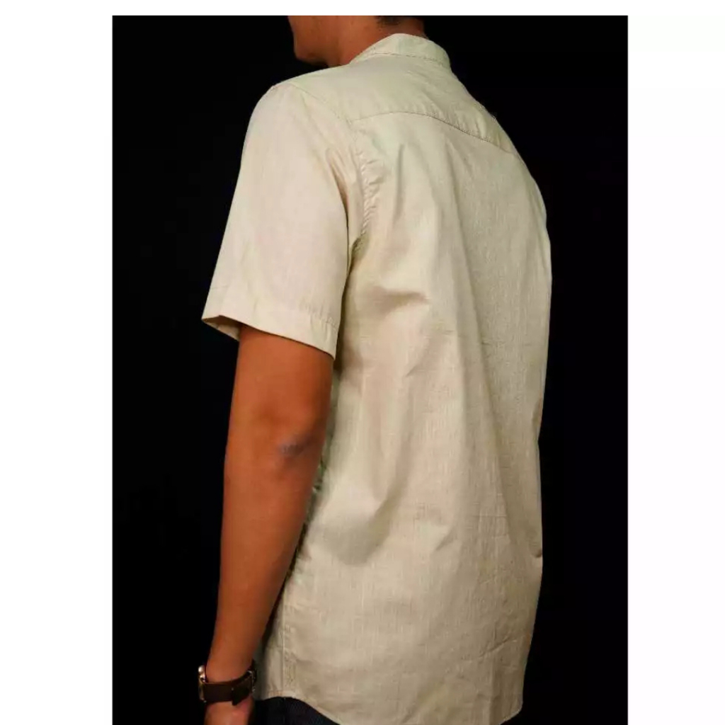 Baju Koko Pria CLE Lengan Pendek Cream/Kream Motif Bordir | Pakaian Muslim Pria | Kemeja Koko