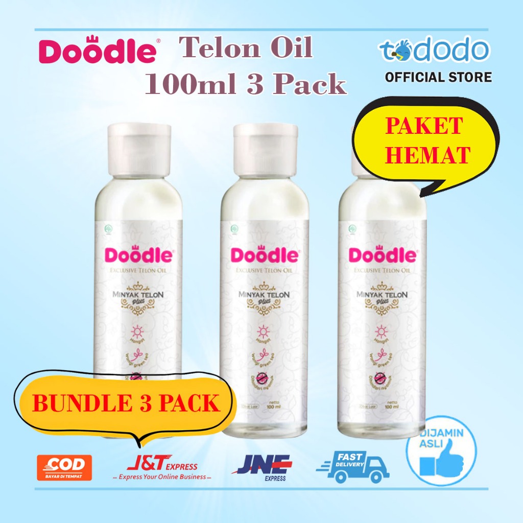 Promo Paket Hemat Grosir 3pcs Doodle Telon Oil - Minyak Telon Aroma Green Tea 100ml