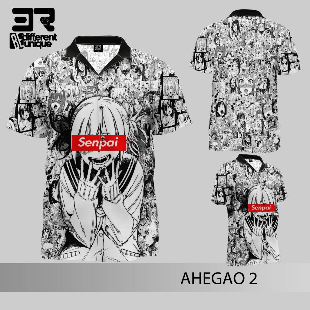 Kemeja Premium Casual Pantai Cuban Collar Pria Wanita Dewasa Anak FullPrint ANIME CARTOON AHEGAO 01