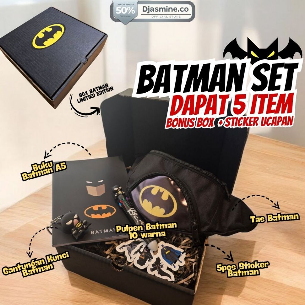 

Bingkisan kado tema Batman perlengkapan set alat tulis Batman dus hitam batman