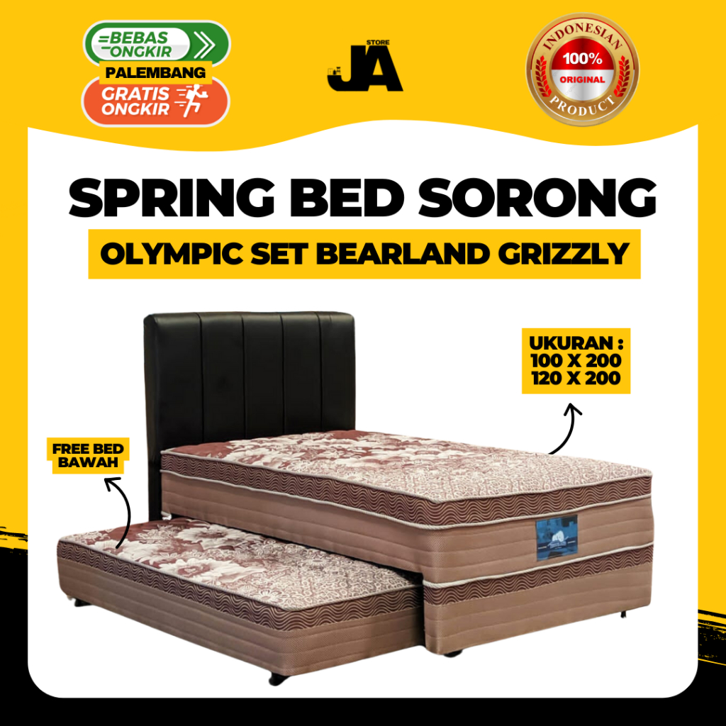 Spring Bed Sorong Bearland Grizzly Olympic Ukuran 100 & 120 x 200cm / Berkualitas Garansi 15 Tahun
