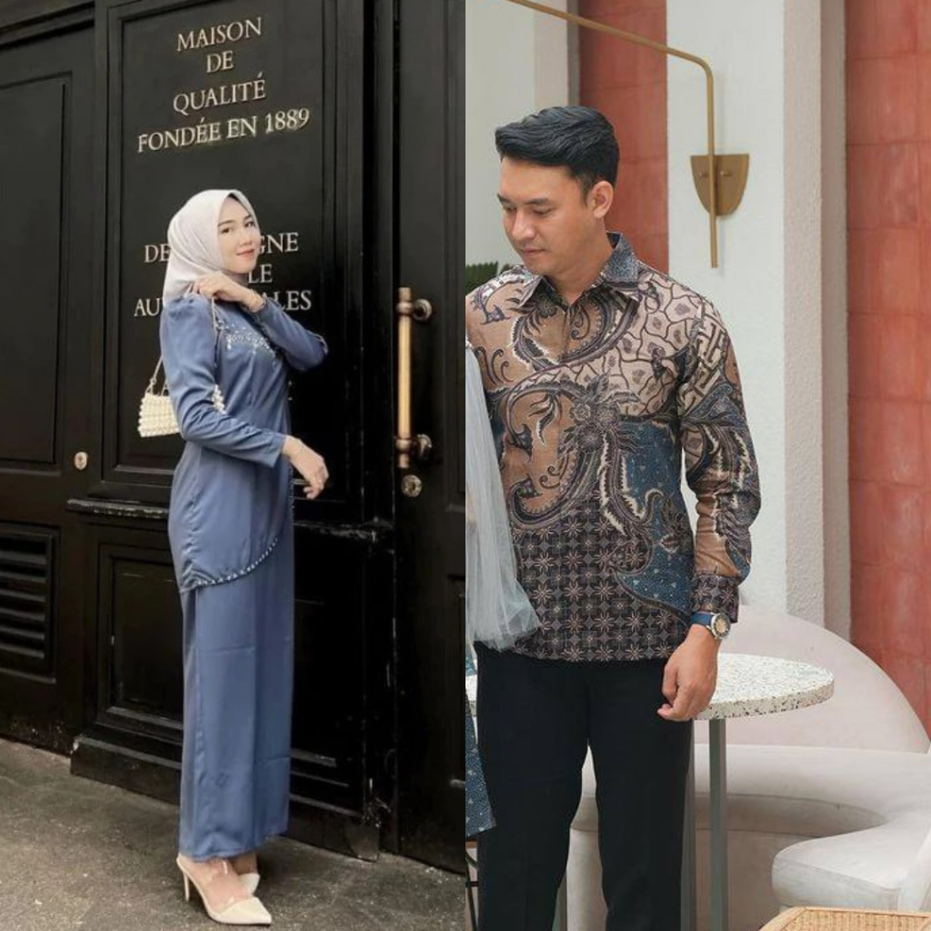 Nh - Felicia Couple Dress Set Kemeja Batik Sarimbit Pasangan Kondangan Simple Dress Pesta Gaun Moder