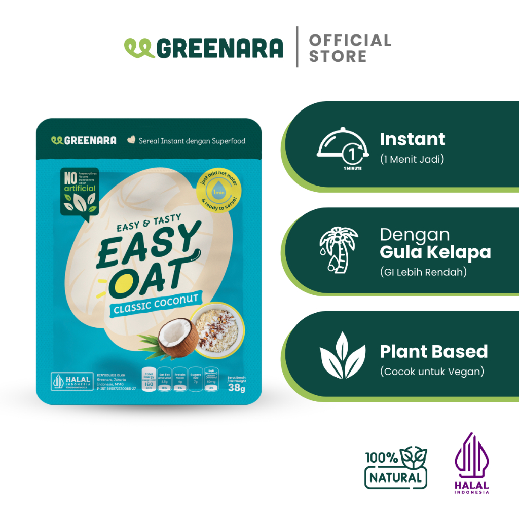 

Greenara Easy Oat Coconut / Oatmeal Instant Low Calorie (160cal/serv) Sarapan Tinggi Protein & Serat