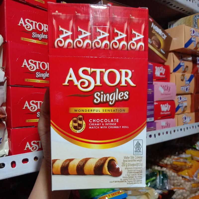 

[20 bungkus] astor singles wafer roll coklat kemasan 1000