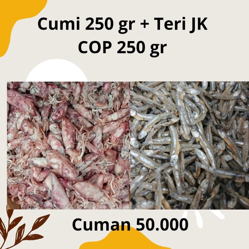 

Cumi 250 gr & teri jengki cop 250 gr cuman 50.000