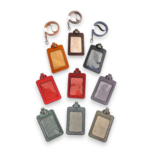 

Leather Name Tag/ Lanyard ID Card Holder Satu Slot/ Sisi Kulit Sapi Asli Free Grafir Laser