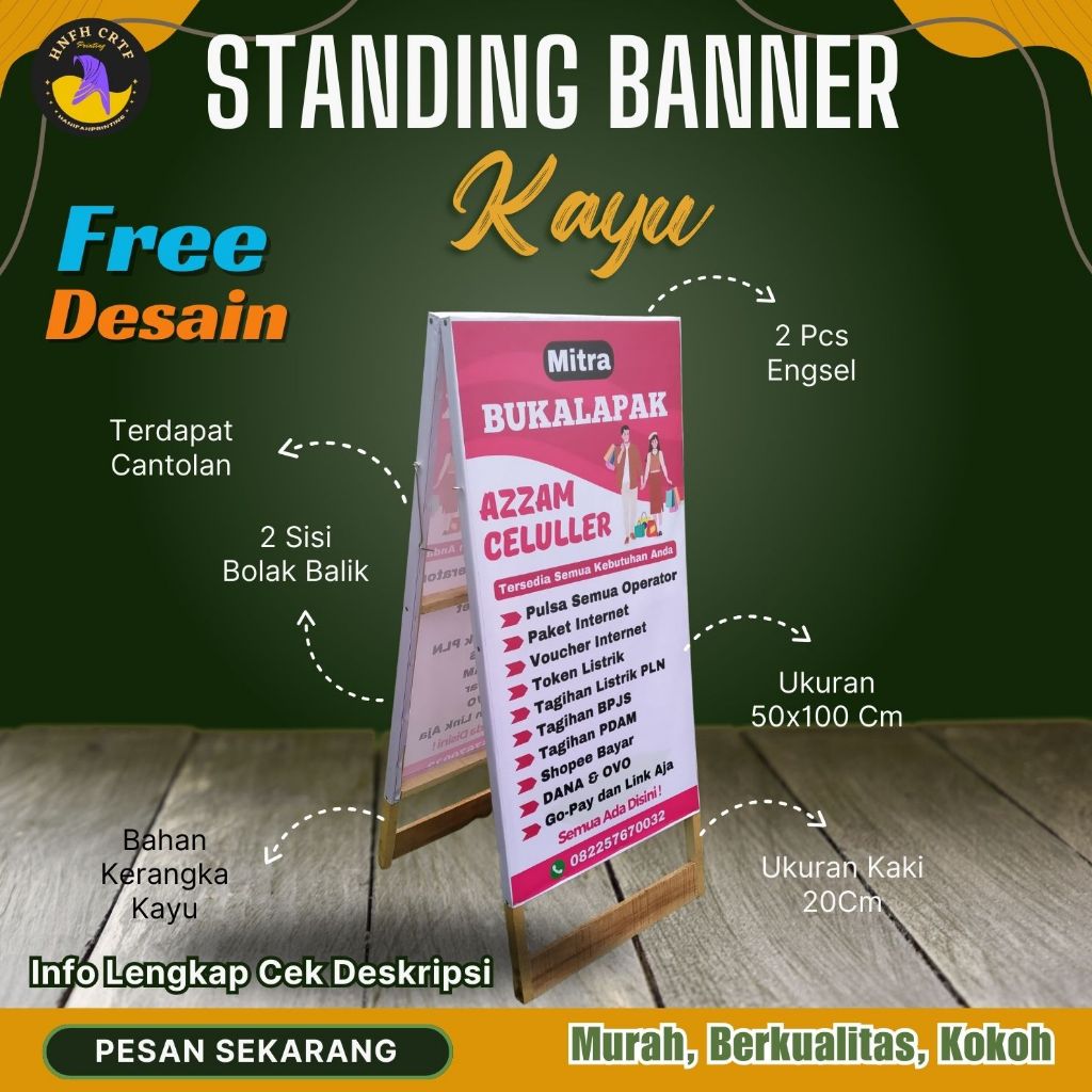 Standing Banner Operator l Standing banner makanan l standing banner 2 sisi l standing banner kayu