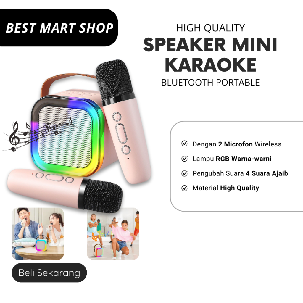 Speaker Karaoke Mini / Home Karaoke Speaker Bluetooth / LED RGB Mini Speaker with Microphones