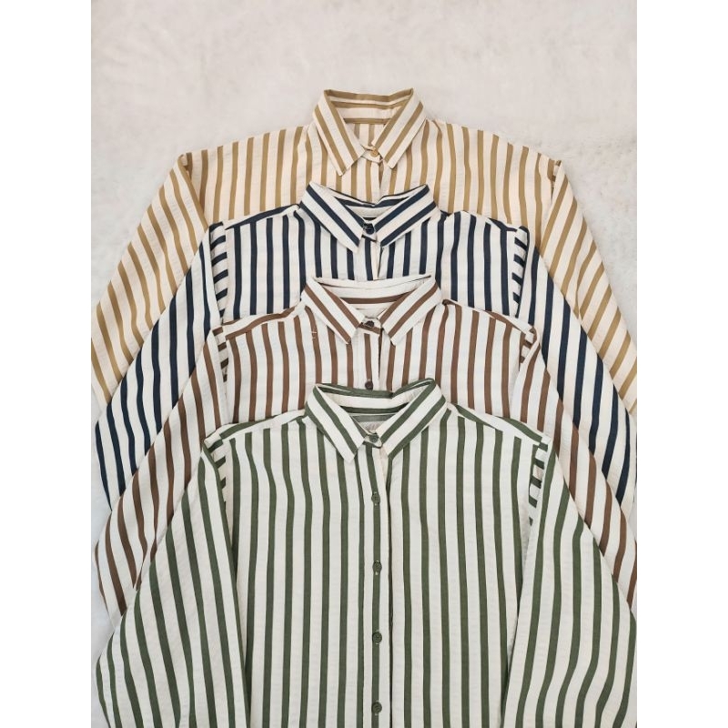 kemeja salur wanita lengan panjang