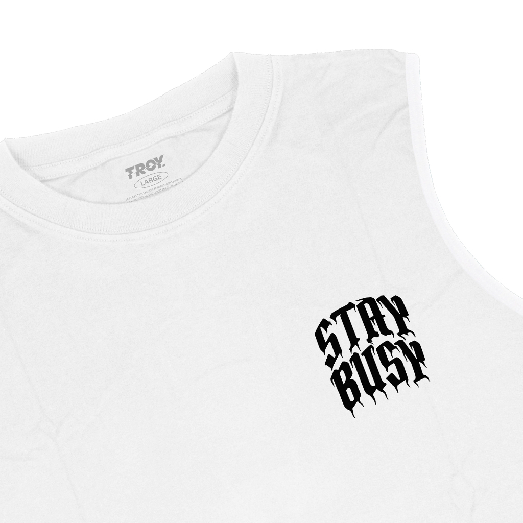 Troy Company Tshirt Singlet White Stay Busy Plain - Kaos Pria Tanpa Lengan Putih TS 2914