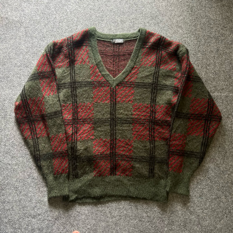 Sweater Kotak-Kotak Hijau Hitam Merah
