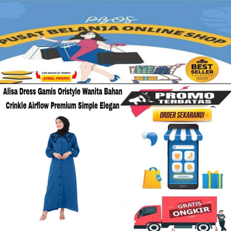 Alisa Dress Gamis Wanita Oristyle Bahan Crinkle Airflow Premium Simple Elegan Terlaris Di Shop
