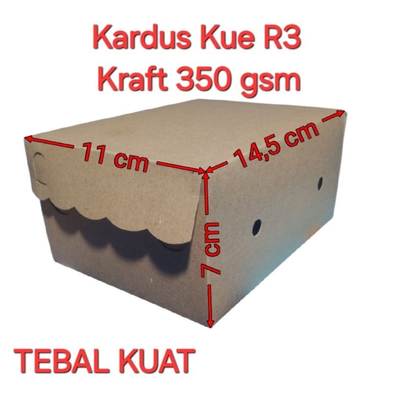 

(350 GSM)Kotak Dus Kue R3 Renda Tebal Ukuran 14,5x11x7cm Coklat Non-laminasi / Kardus Snack Kue / Box Hajatan