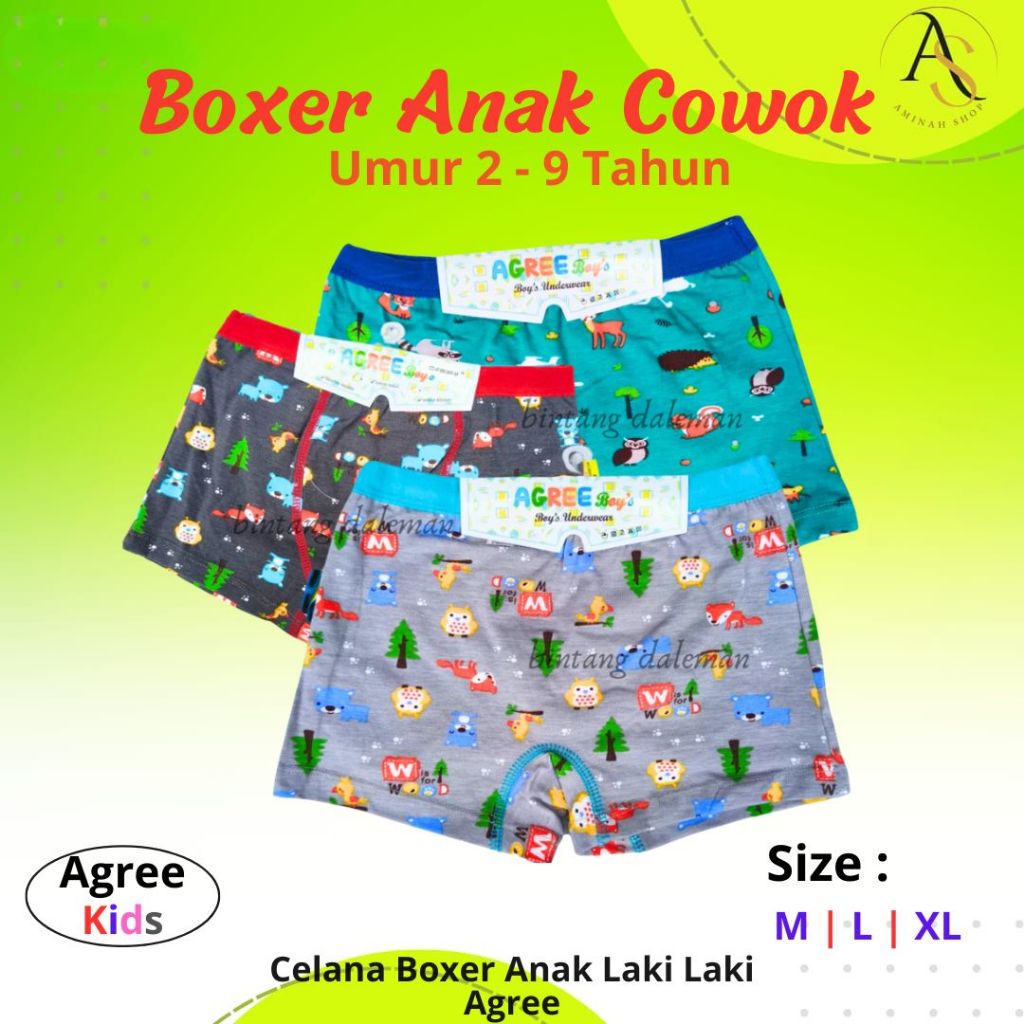 4 Pcs Boxer Anak Cowok Agree - Cd Boxer Agree Warna Anak Cowo - Cd Anak Agree - Celana Dalam BOXER a