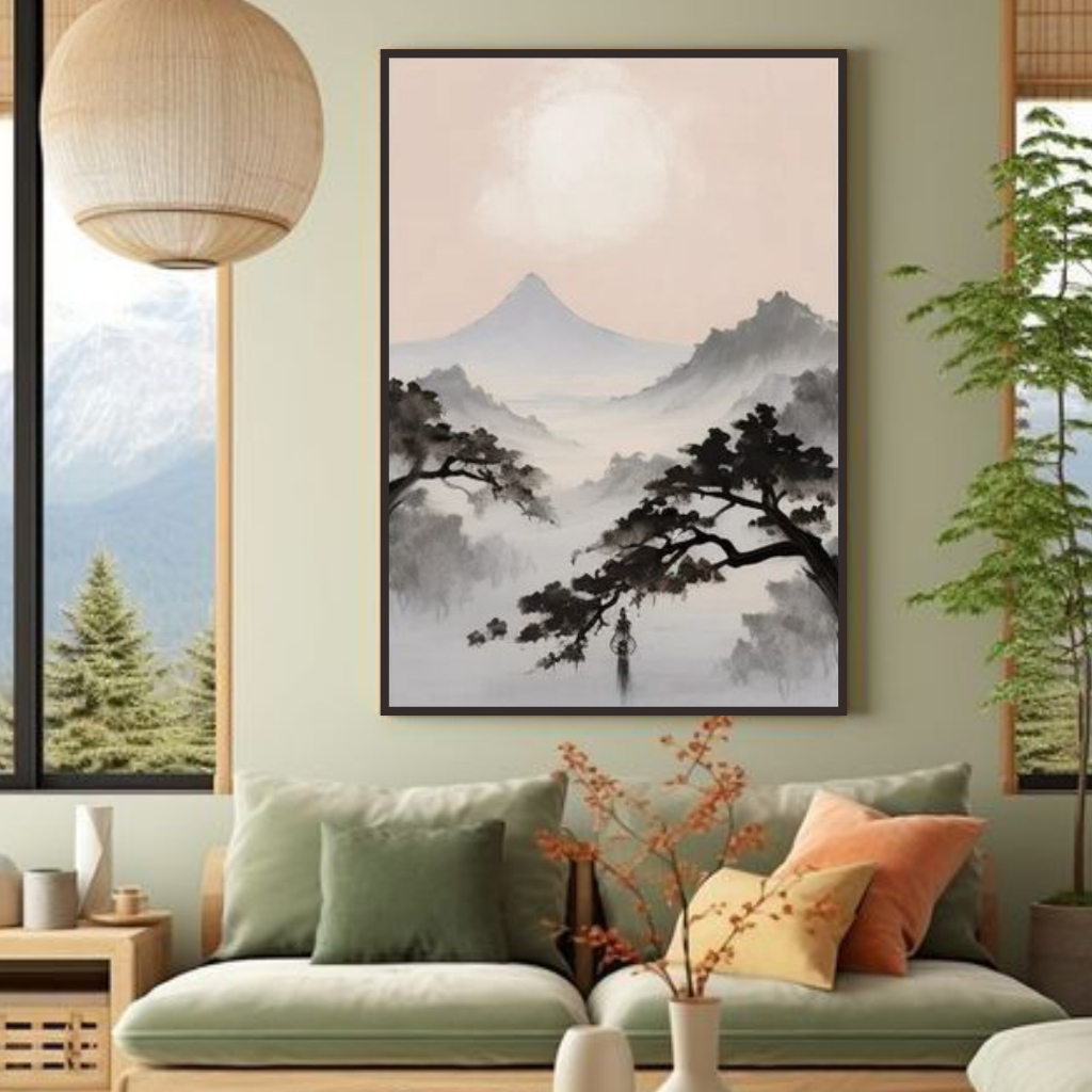 KKS - LUKISAN VINTAGE - Lukisan Pohon Jepang - Lukisan Tema Mandarin - Lukisan Kanvas