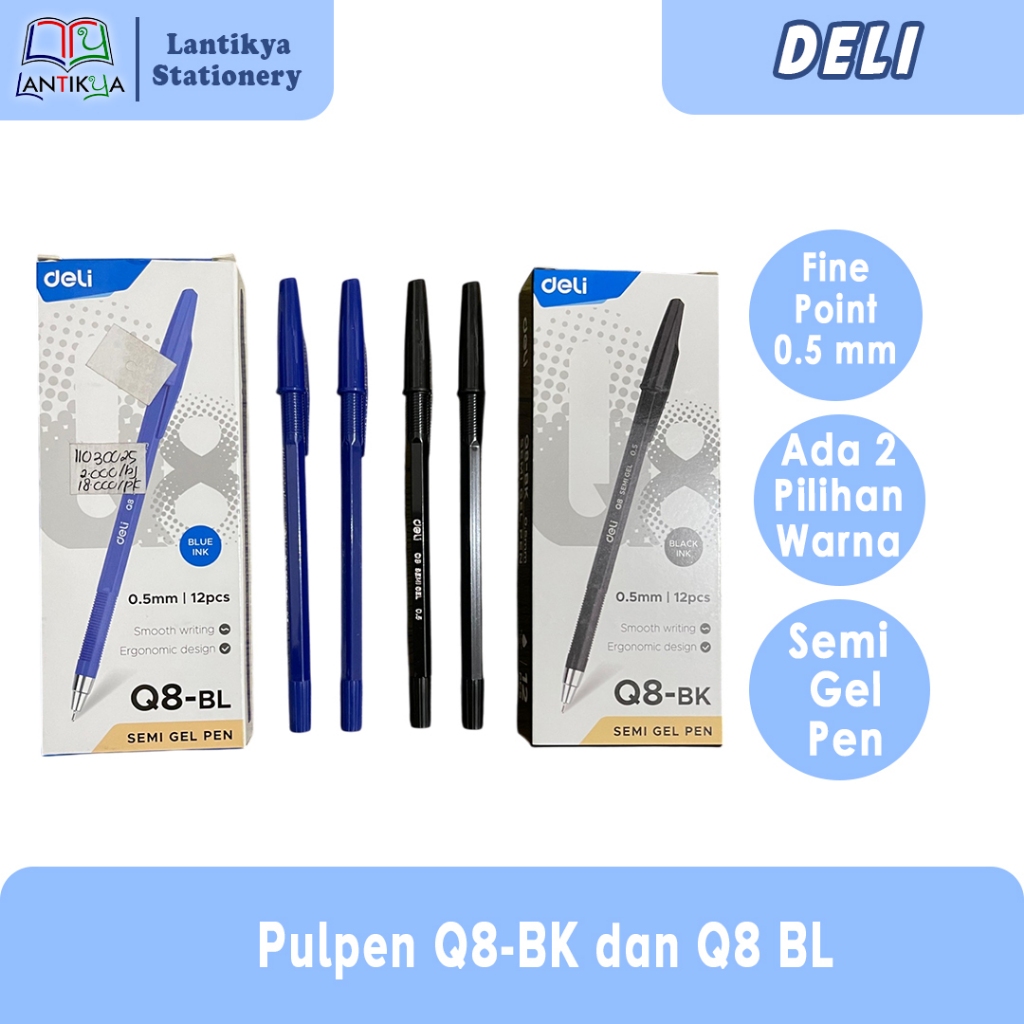 

DELI Think Semi Gel Pen 0.5 mm pulpen/ Q8-BK & Q8-BL/bolpen murah hitam biru PER PCK