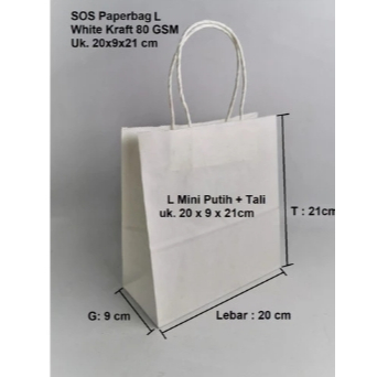 

(10pcs) Paperbag Putih Tali Mini (XL/L) Twist Ukuran 20x9x21cm