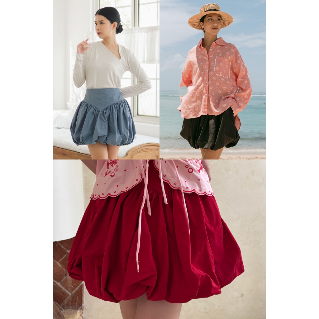 EESOME Molly Bubble Skirt (Blue, Choco, Red) / Rok Mini Balon Premium Wanita Korean Style