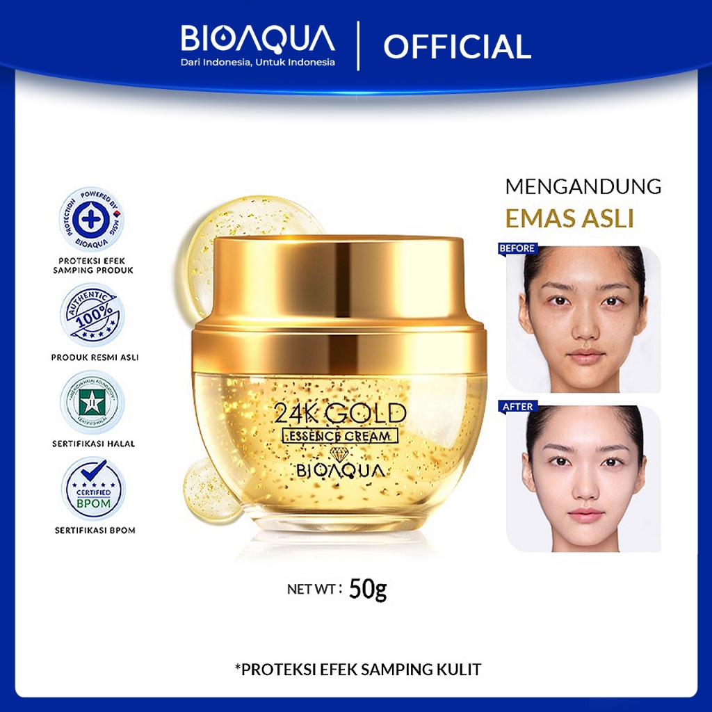 BIOAQUA 24K Gold Skin Care Essence Cream Day Cream Night Cream Brighty Moisturizer Wajah Glowing Kri