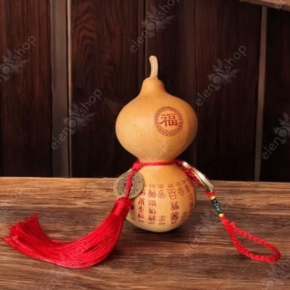 Buah Wu Lou Kering Ornamen Koin I Ching dan Tali Misty Fengshui Wulou untuk Kesehatan dan Memberikan