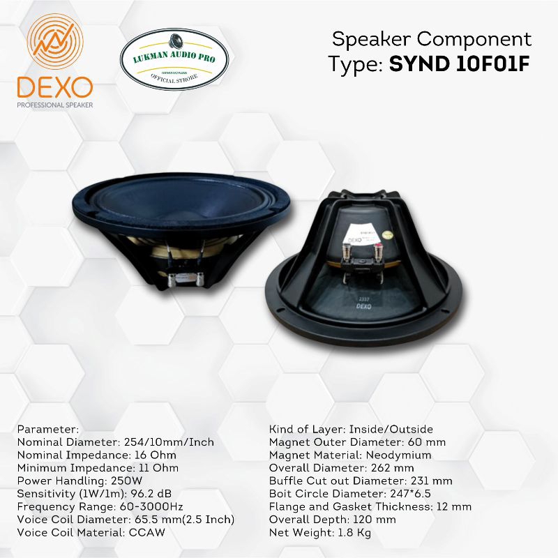 Speaker Dexo 10F01F 10 inch Original