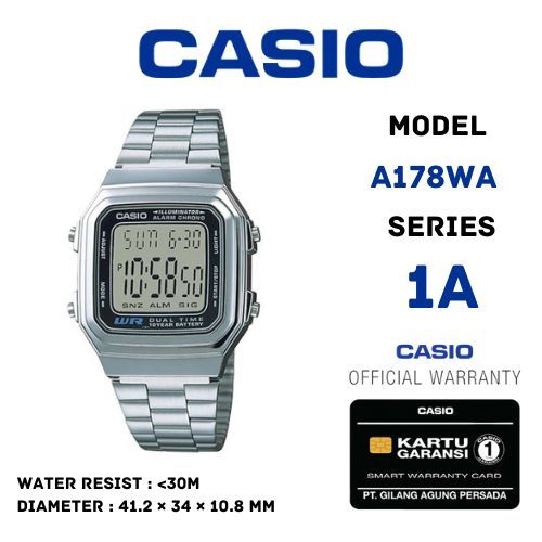 Casio General A178WA-1A / A178WA-1A Jam Tangan Unisex - Digital - Stainless- Silver