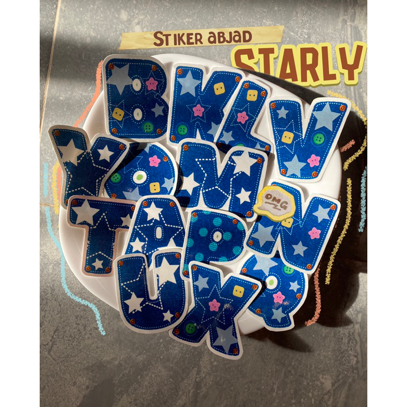 

STARLY - STIKER ABJAD LEVIS STIKER ABJAD BIRU STIKER ABJAD STIKER LUCU STIKER BAGUS