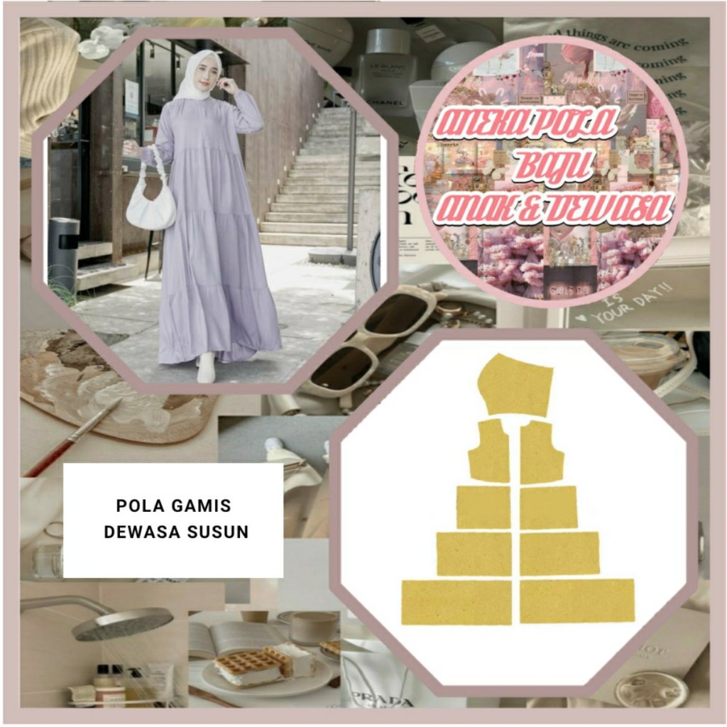 Pola Gamis Susun | Pola Instan Gamis Susun | Pola Jiplak | Pola Jahit |