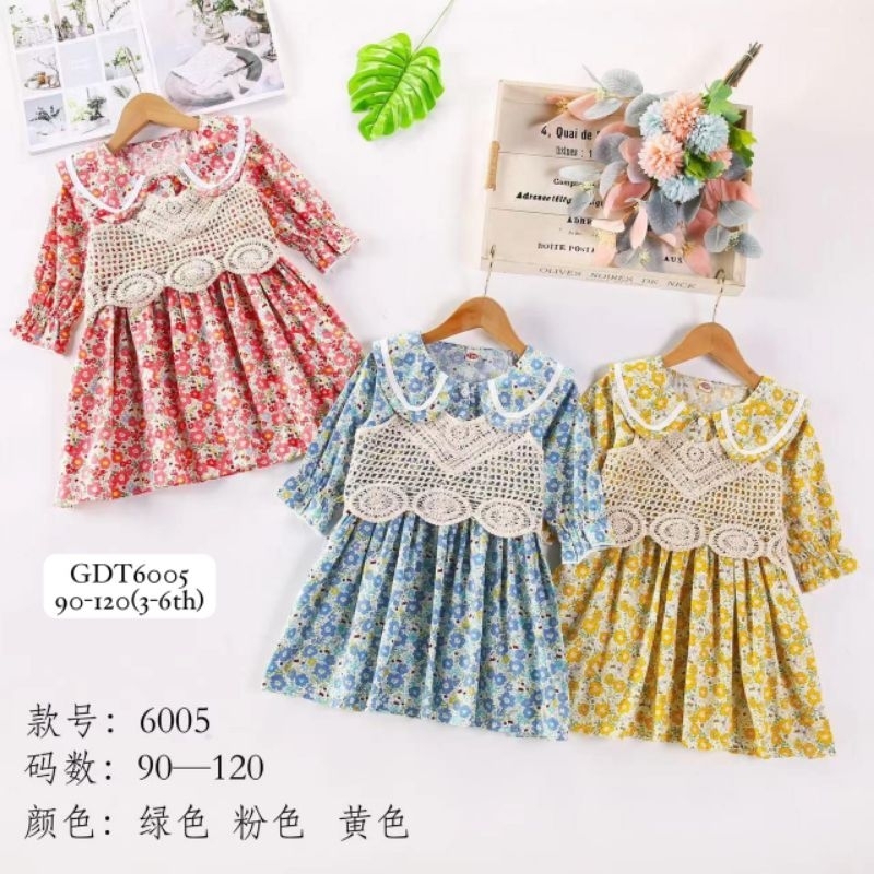 Dres Kemeja Pita Rompi Rajut Lengan Panjang Import Anak Perempuan 3-6th