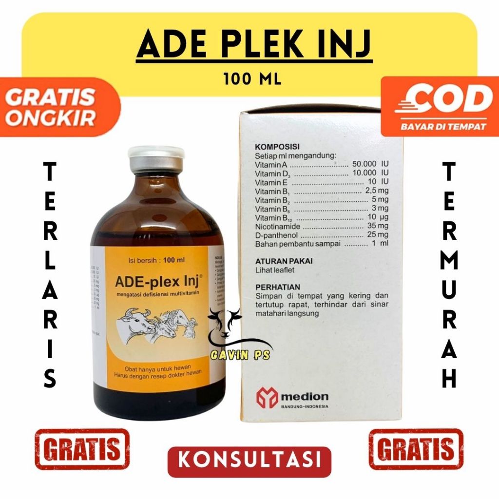 ADE PLEX INJEKSI 100 ML MEDION - Multivitamin Hewan Vitamin ADE dan B Complex Lengkap Sapi Kambing D