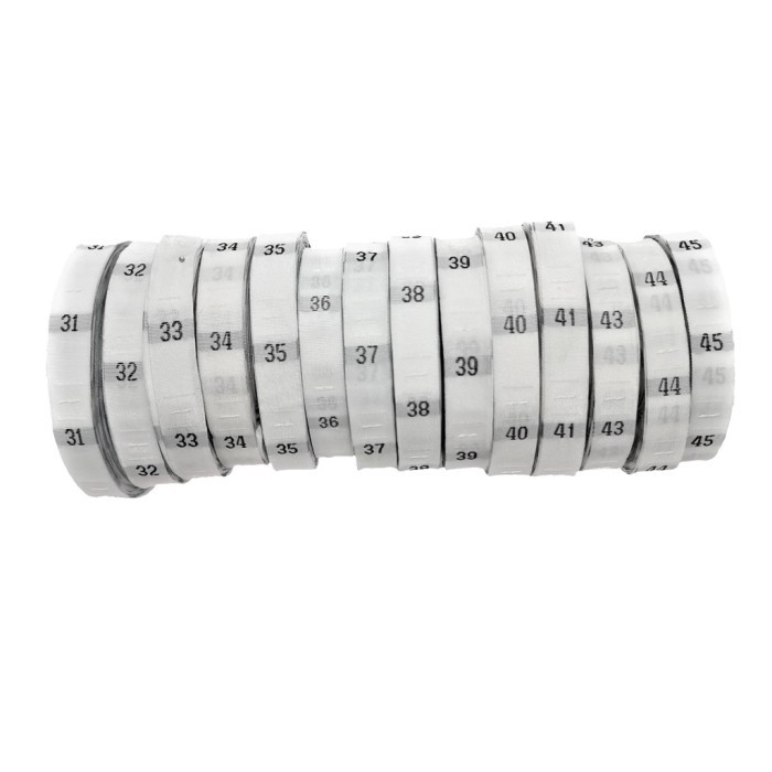 Label SIze Bordir Woven @1 roll putih label size Angka Huruf Ukuran Pakaian Jahit