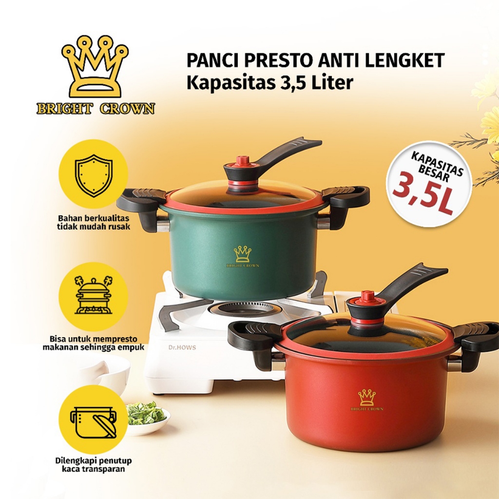 Bright Crown Panci Presto Teflon Totipotent /Micro Pressure Cooker Pot 3.5L Anti Lengket HighQuality