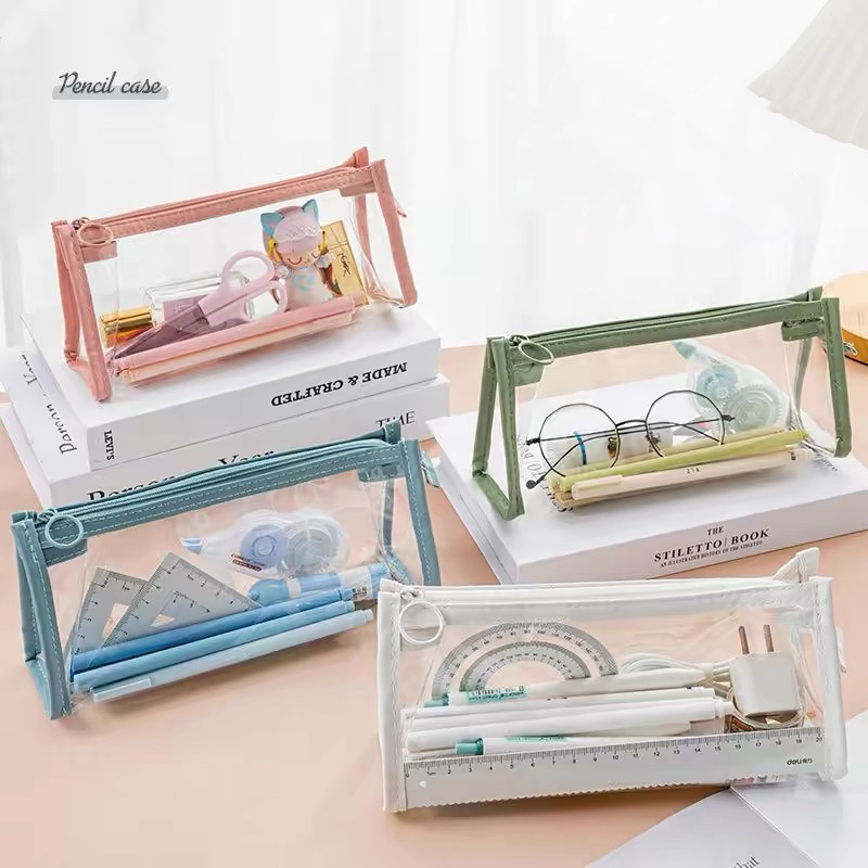

Winzige kotak pensil transparan aesthetic pencil case large tempat pensil korean pen pouch lucu stationery organizer Kapasitas besar Morandi pouch make up estudee pensil case coquette stationery