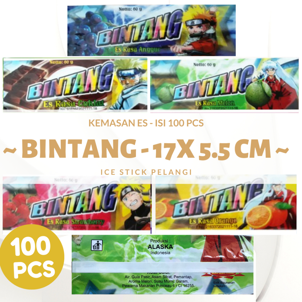 Kemasan Es Pelangi Plastik Es Krim Plastik Es Krim Stik Karakter 100pcs