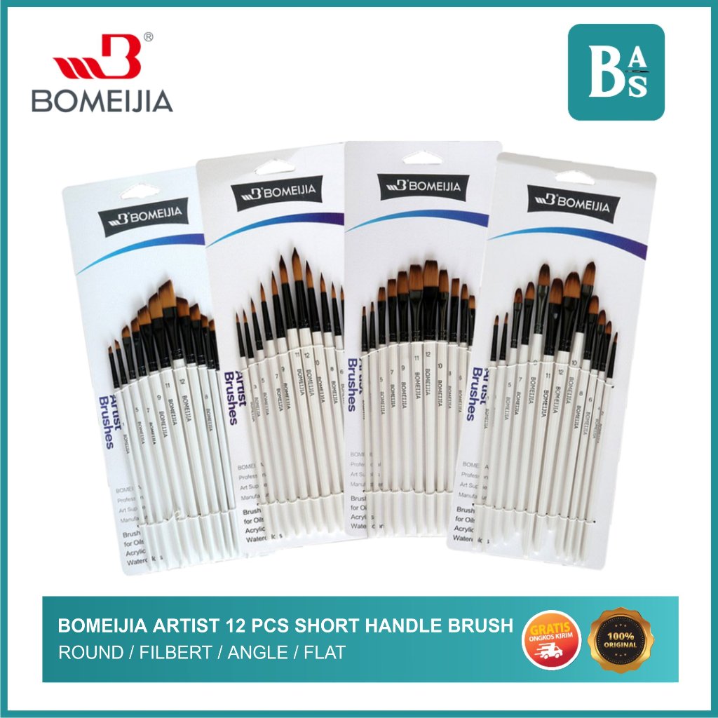 

Bomeija - Kuas Lukis Artist Set 12 pcs Short Handle Brush -100% Original - Bali Artemedia