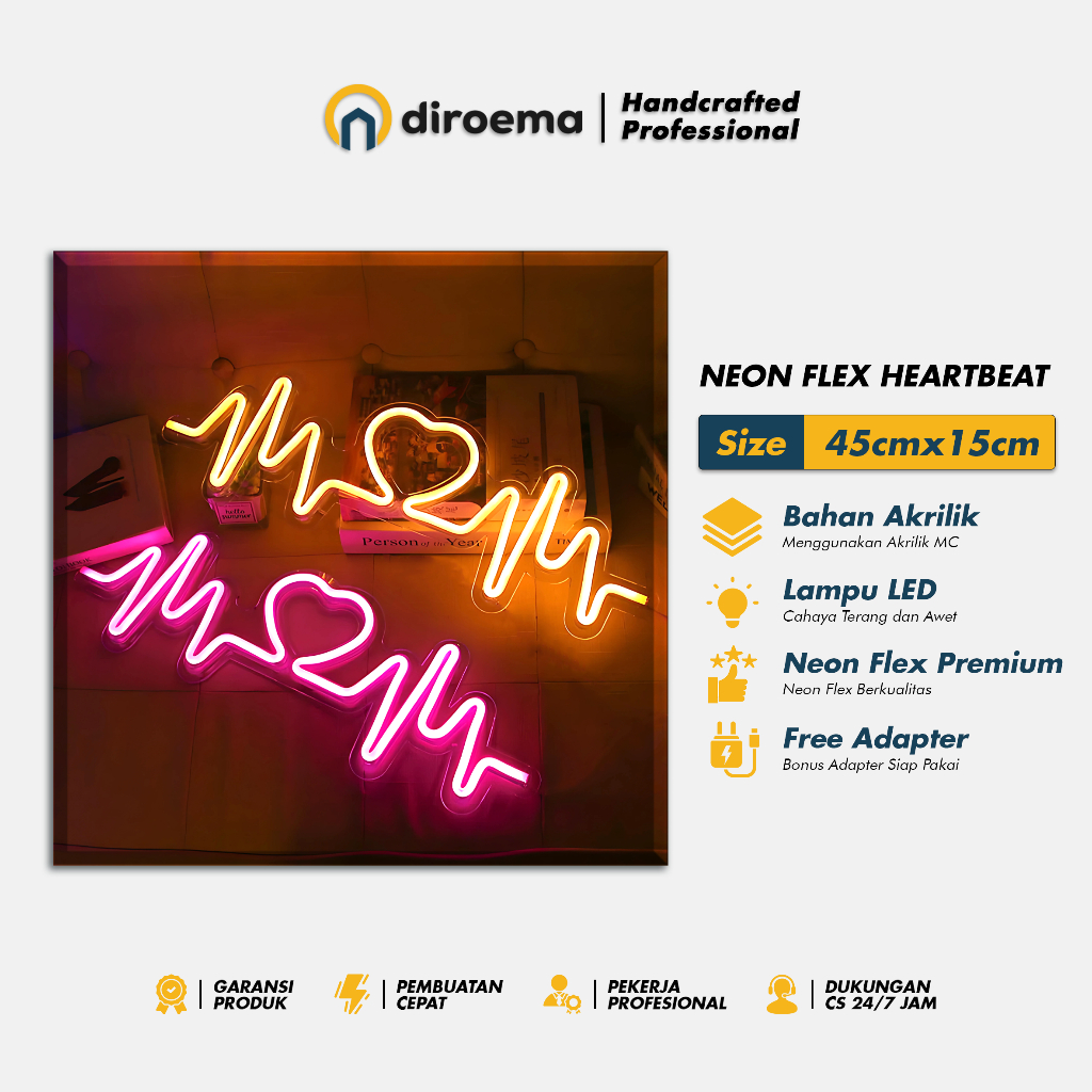 Lampu Neon Flex Heartbeat LED | Neon Sign | Neon Light Desain Detak Jantung