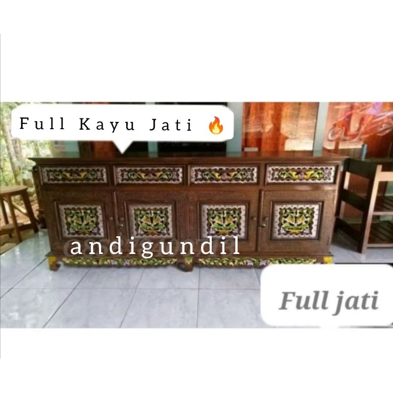 bufet ukiran Jepara 200cm full kayu jati asli bufet TV jati bufet hias minimalis
